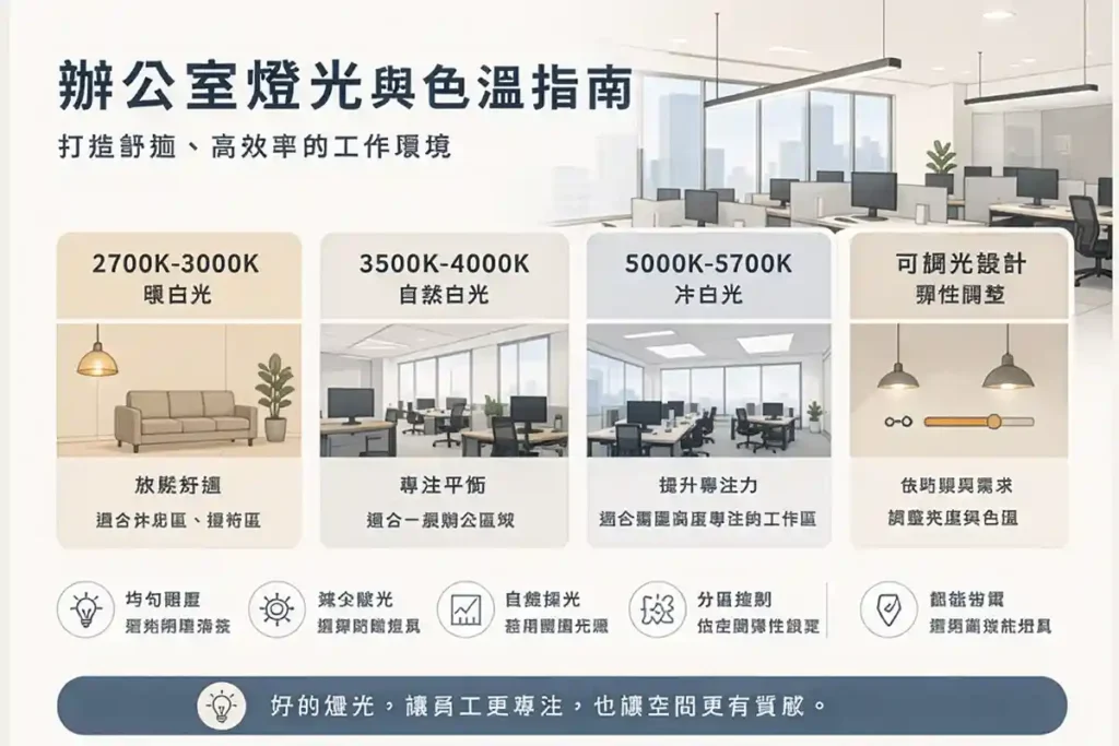 辦公室燈光與色溫配置示意圖